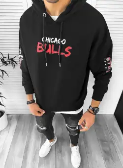 Hanorac barbati negru cu imprimeu pe sptate slim fit k094 O3-5.1