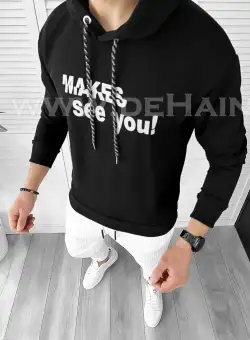 Hanorac barbati negru slim fit cu imprimeu pe spate K054 i19-4.1