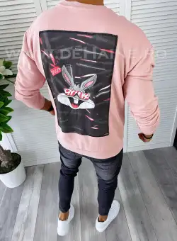 Hanorac barbati roz pudra cu imprimeu pe spate K379 13-4.3