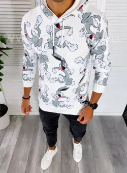 Hanorac barbati slim fit alb cu imprimeu K247 41-2.2