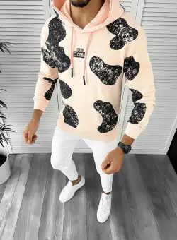 Hanorac barbati slim fit roz cu imprimeu pe spate K494 i13-5.1