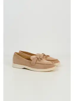 Mocasini bej din piele intoarsa ecologica
