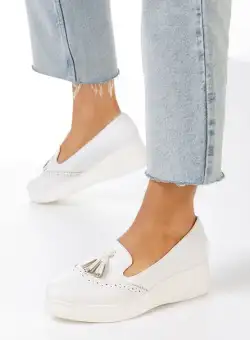 Mocasini cu platforma Olbia albi