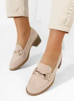 Mocasini cu toc Empress bej