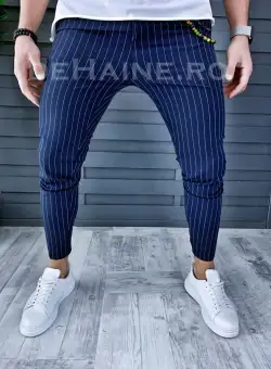 Pantaloni barbati bleumarin in dungi smart casual A9124 V E 7-1