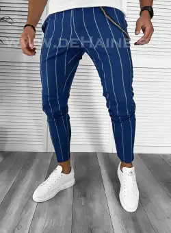 Pantaloni barbati casual regular fit bleumarin in dungi B7875. 27-5 E~