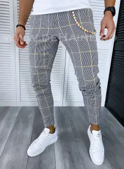 Pantaloni barbati casual regular fit gri in carouri B1703 O2-3.2