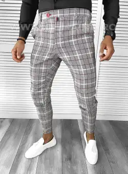 Pantaloni barbati casual regular fit in carouri B7840