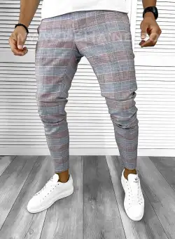 Pantaloni barbati casual regular fit in carouri B8496 F3-5 E 9-1~