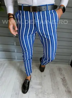 Pantaloni barbati eleganti albastri in dungi B1772 B6-3 9-1 E~