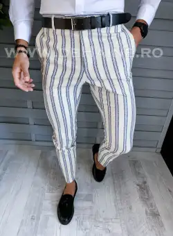 Pantaloni barbati eleganti bej cu dungi B1594 S1 B7-1