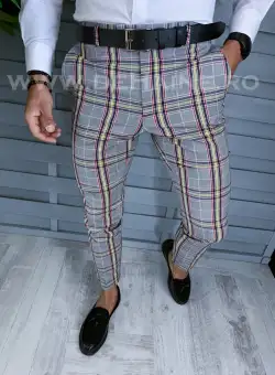 Pantaloni barbati eleganti in carouri gri B1559 B5-2