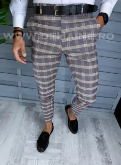 Pantaloni barbati eleganti regular fit in carouri B1553 Z4-2