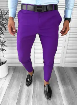 Pantaloni barbati eleganti regular fit mov B1734 B12-4
