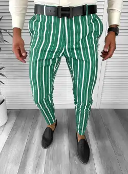 Pantaloni barbati eleganti verzi in dungi B1772 B15-3.1