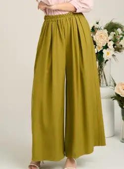 Pantaloni casual din viscoza verde olive evazati