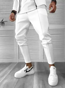 Pantaloni de trening barbati slim fit alb 10333 D2-1.1