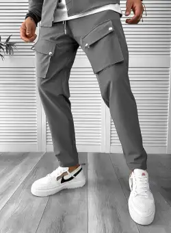 Pantaloni de trening barbati slim fit gri inchis 60501 D2-1.1