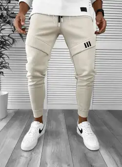 Pantaloni de trening bej conici 12259 S5-3