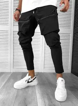 Pantaloni de trening cargo negri conici 12510 D3-1.3