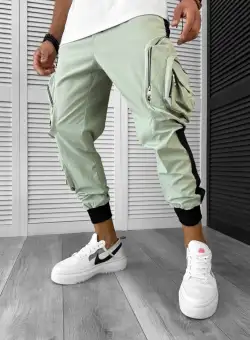 Pantaloni de trening cargo verzi conici Y512 14-4