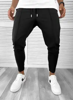 Pantaloni de trening negri conici 12166 Y9-4