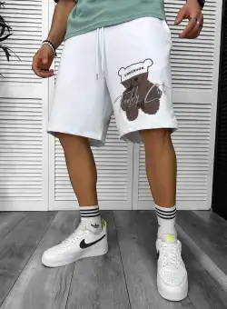 Pantaloni de trening scurti albi cu imprimeu Y245 O3-1.3