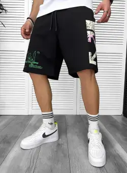 Pantaloni de trening scurti negri cu imprimeu Y243 O3-2.2