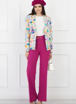 Pantaloni DY Fashion magenta evazati cu accesoriu in talie