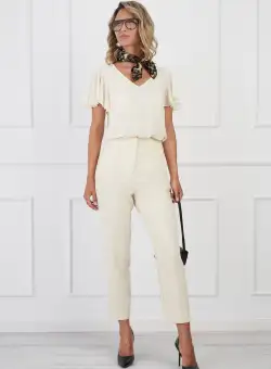 Pantaloni Karola bej cu buzunare