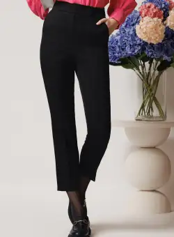 Pantaloni Moze office din stofa negri cu dunga si buzunare