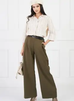 Pantaloni Sorana kaki cu elastic si curea in talie