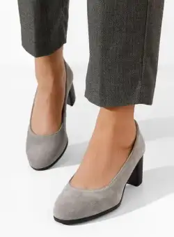 Pantofi cu toc gros piele Dalida gri