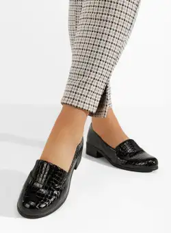 Pantofi cu toc gros piele Lofty V3 negri