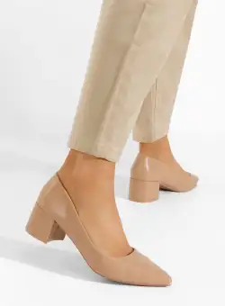 Pantofi cu toc gros Playita camel