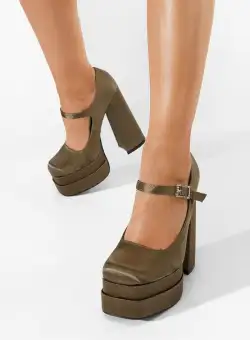 Pantofi cu toc gros si platforma Tixe verzi