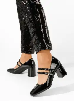 Pantofi cu toc gros Zerena negri
