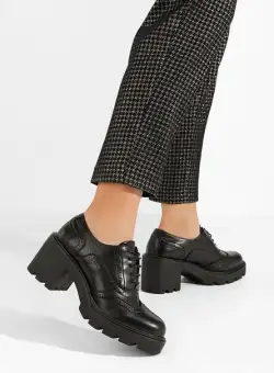 Pantofi cu toc si siret Alinada negri