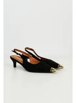 Pantofi Josie negri din piele intoarsa elcologica cu aplicatie metalica in varf