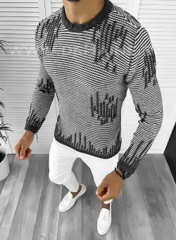 Pulover barbati gros gri slim fit T3636 90-3