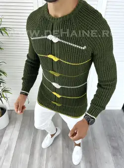 Pulover barbati gros kaki slim fit T3587 97-2