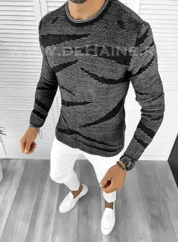 Pulover barbati gros negru slim fit T3617 K6-5