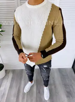 Pulover barbati gros slim fit alb T3619 18-5.3