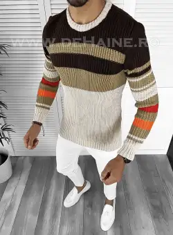 Pulover barbati gros slim fit bej T3576 I12-3.3