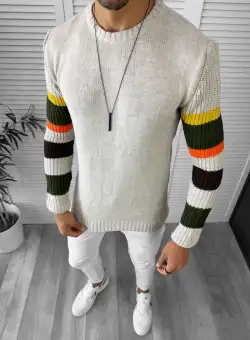 Pulover barbati gros slim fit bej T3588 103-4 U2 1