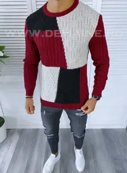 Pulover barbati gros slim fit bordo T3611 90-4.2