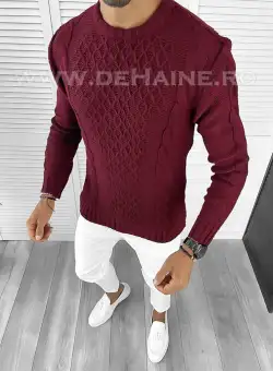 Pulover barbati gros slim fit bordo T3631 95-4