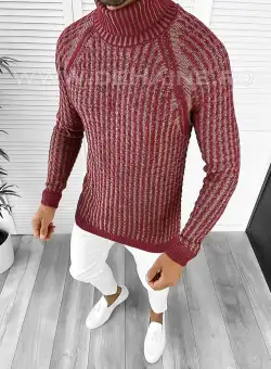 Pulover barbati gros slim fit bordo T3712 100-5