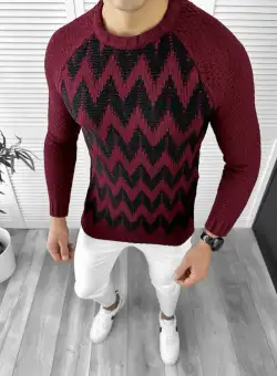 Pulover barbati gros slim fit grena T3613 I16-3.2