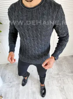 Pulover barbati gros slim fit gri inchis T3548 P20-3.2